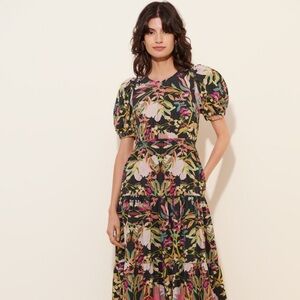 Anthropologie Floral Puff-Sleeve Maxi Dress Open back size M